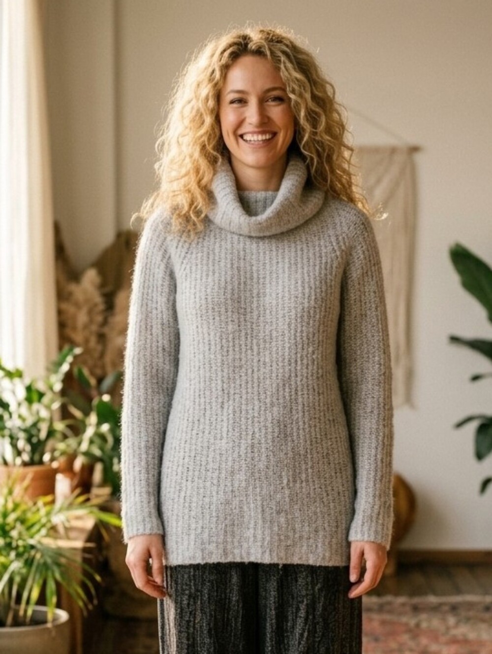 Tristan alpaca silk blend soft turtleneck sweater grey Medium